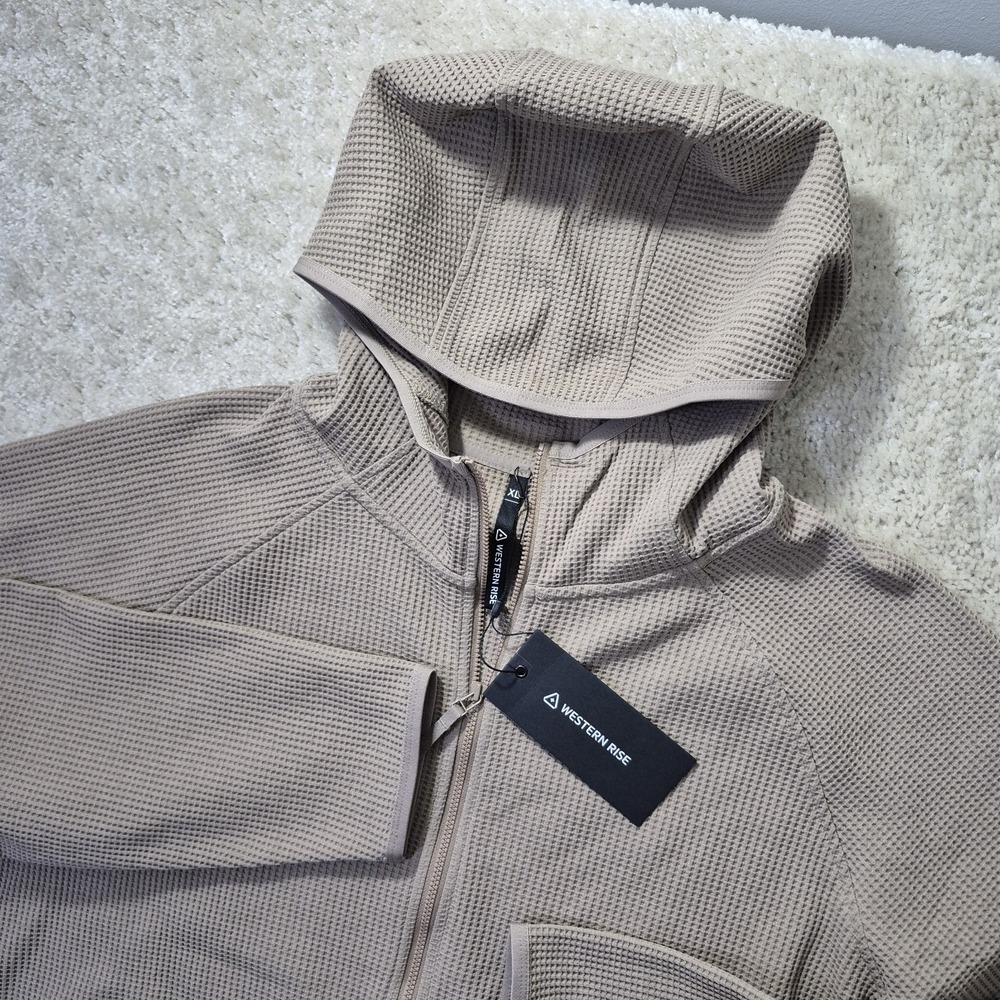 Western Rise Venture Zip Hoodie Mens XL Brown Waffle Knit Performance Outdoor